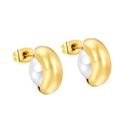 Golden half arc circle with half white glue bead earrings Jewelry Supplier