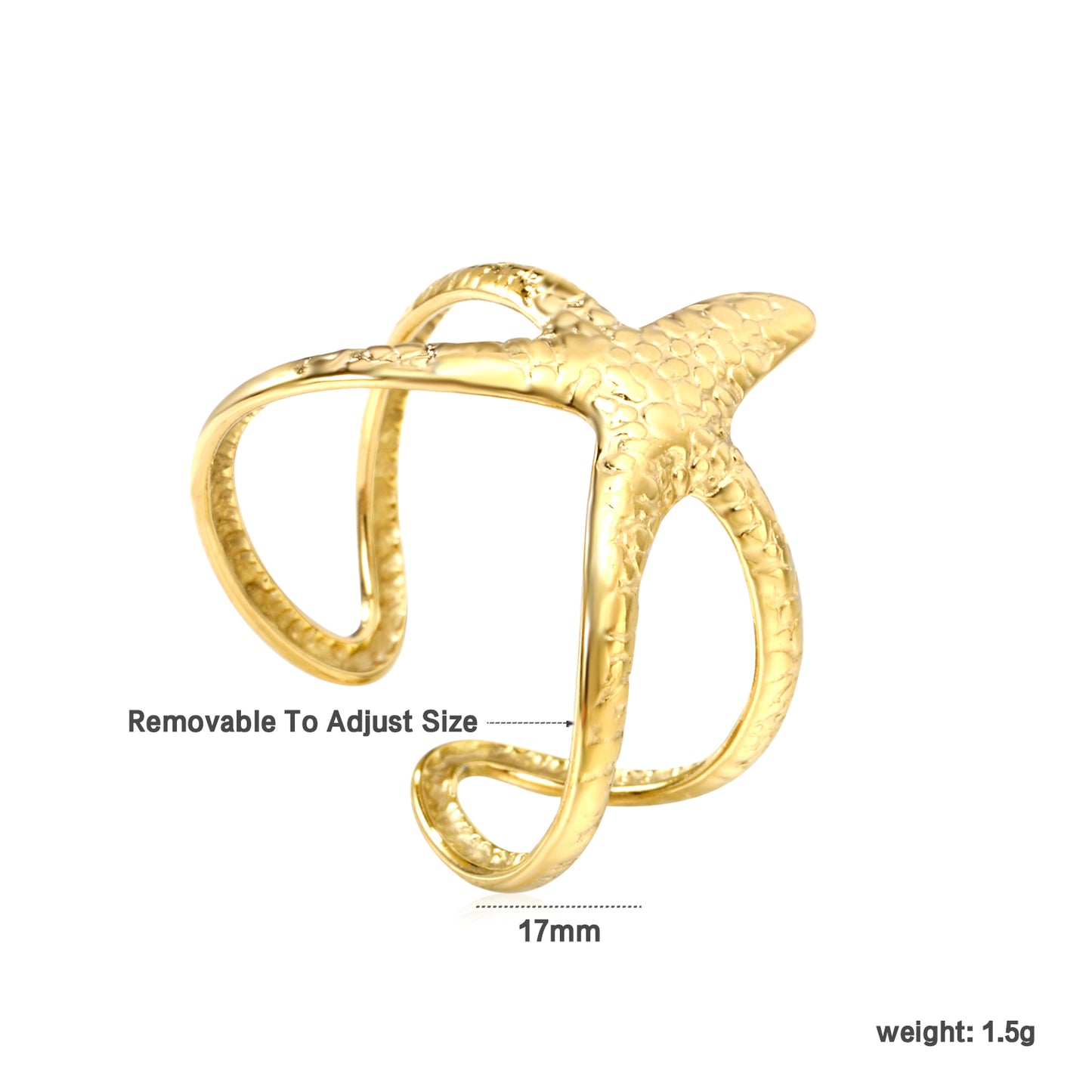 Wholesale Starfish-Inspired Wrapped 18K Gold Stainless Steel Ring