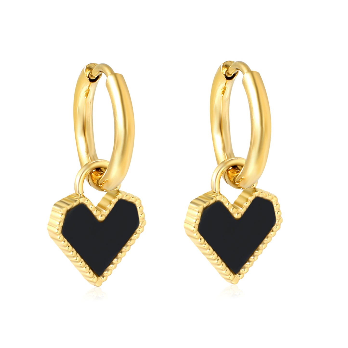 Jewelry Supplier of Golden Earring Clasps & Heart Inlaid White Shell & Black & Red Acrylic