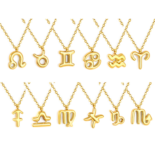 Wholesale 18K Gold Plated Zodiac Sign Necklace Astrological Symbol Pendant Delicate Chain Celestial Luxury
