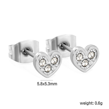 Wholesale stainless steel 18K gold plated heart-shaped white diamonds stick ordinary pin earrings