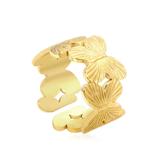 Wholesale Butterfly-Patterned Open 18K Gold Stainless Steel Ring