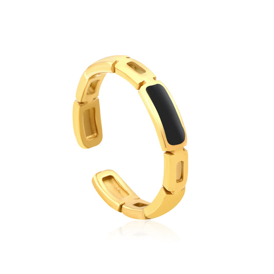 Wholesale 18K Gold Plated Modular Insert Ring Black Carbon Strip Futuristic Architecture Adjustable Fit