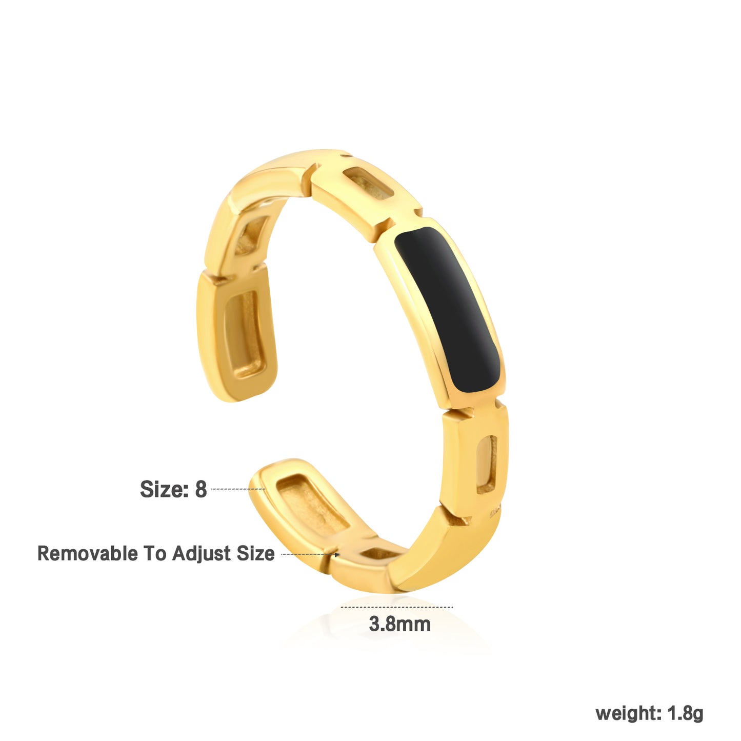 Wholesale 18K Gold Plated Modular Insert Ring Black Carbon Strip Futuristic Architecture Adjustable Fit