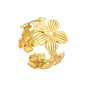 Wholesale Flower-Patterned Wide Band 18K Gold Stainless Steel Ring