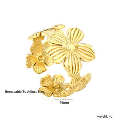 Wholesale Flower-Patterned Wide Band 18K Gold Stainless Steel Ring