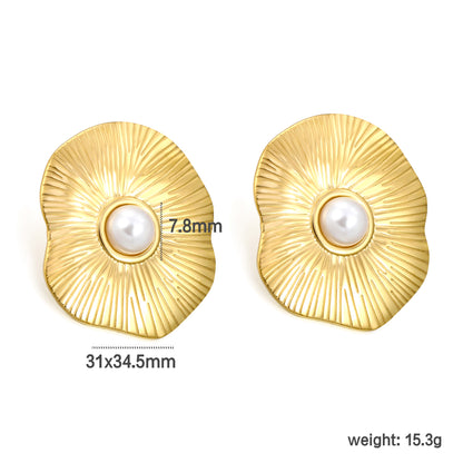 Wholesale Stainless Steel Ruffle with Half White Gum Bead Earrings