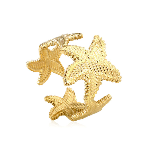 Bulk 18K Gold Plated Marine Triple Starfish Open Ring
