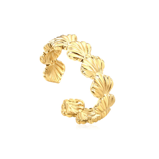 Wholesale Shell-Patterned Ocean-Style 18K Gold Stainless Steel Ring