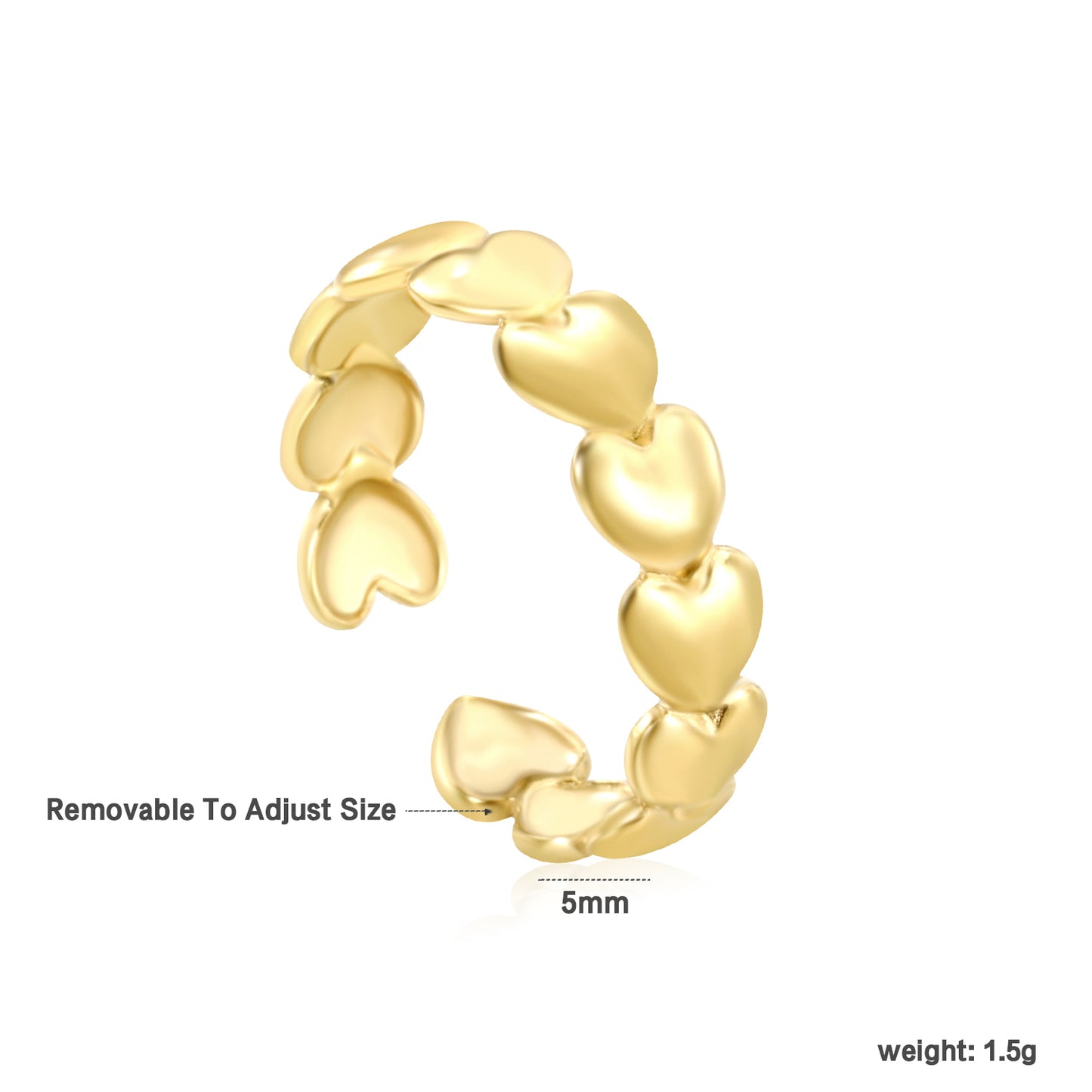 Wholesale Heart-shaped Layered Open 18K Gold Stainless Steel Ring