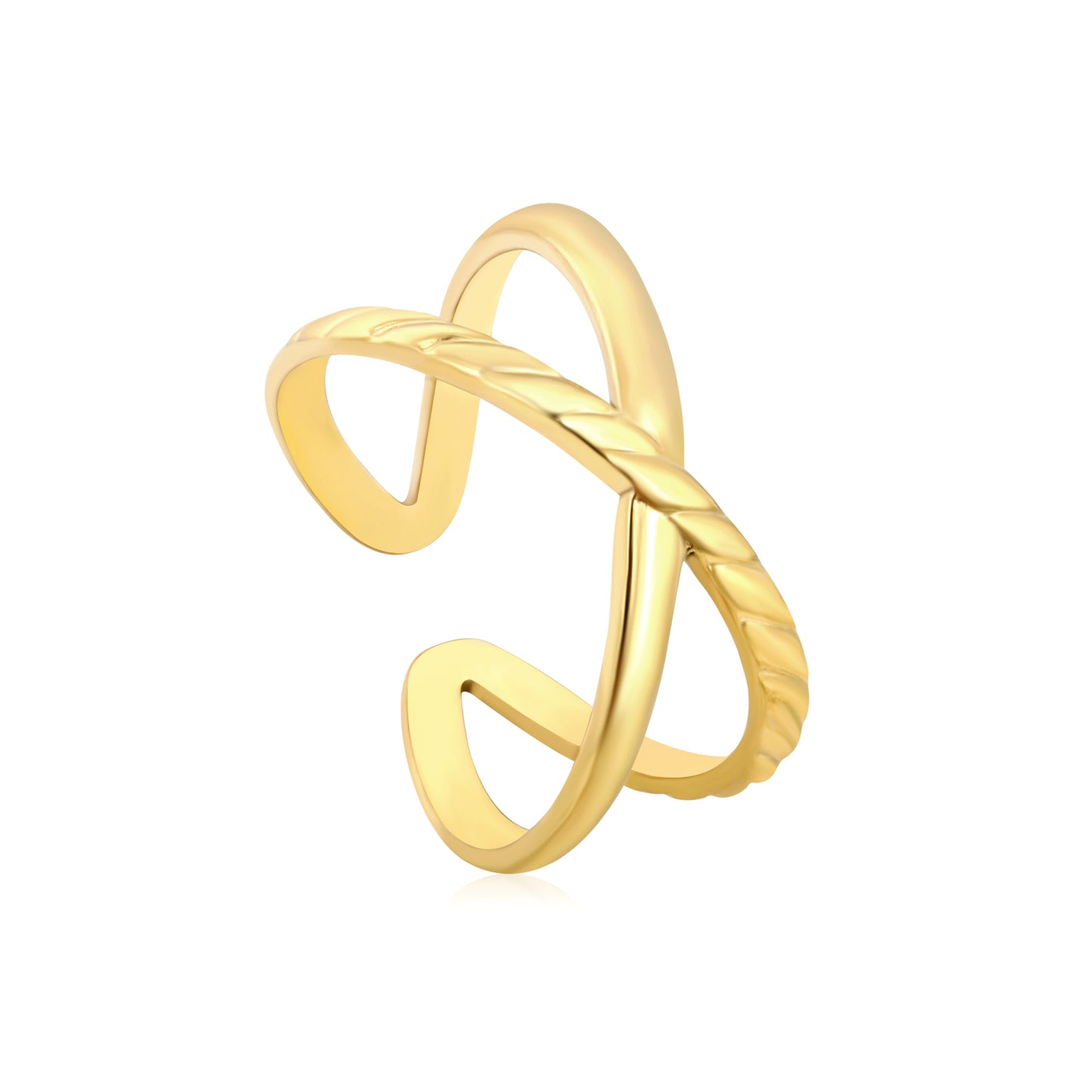 Wholesale Double Ring Braided Open 18K Gold Stainless Steel Ring