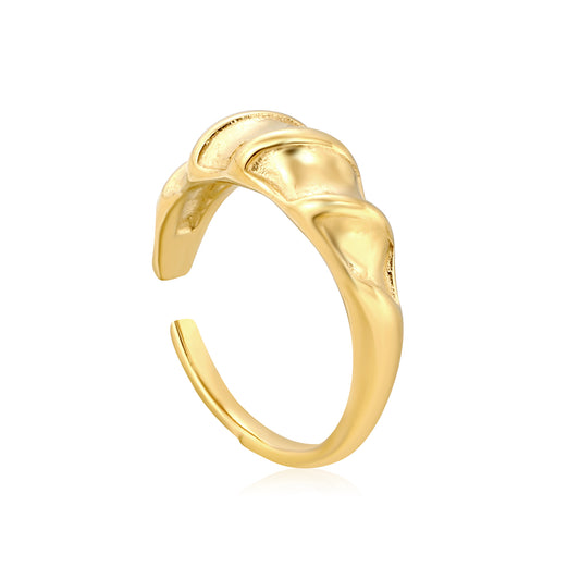 Wholesale 18K Gold Plated Fluid Wave Ring Organic Texture Open Band Nature-Inspired Luxury
