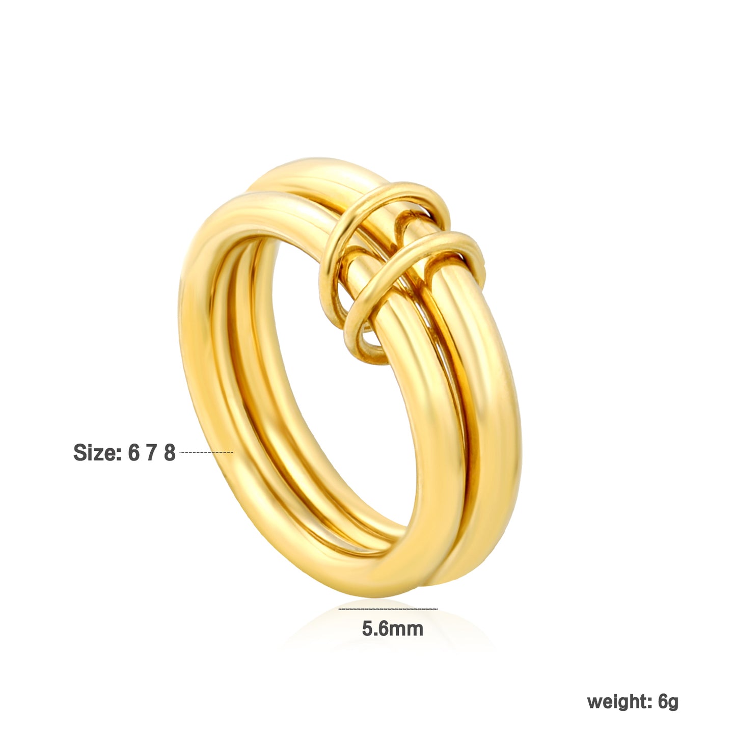 Wholesale 18K Gold Plated Multi-Loop Interlock Ring Twisted Circle Sculpture Light Luxury Art