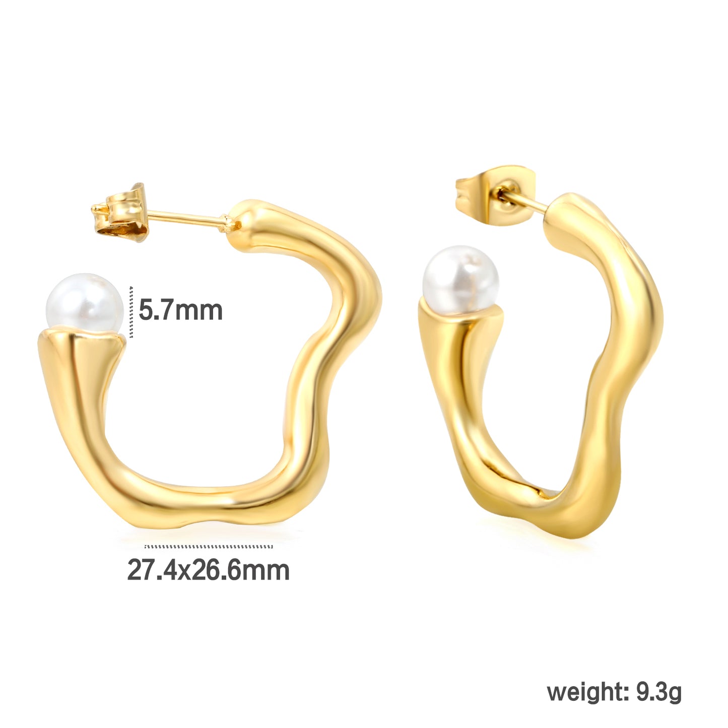 Wholesale Stainless Steel Wave C-Shape Earrings with White Gum Beads Sleek Design