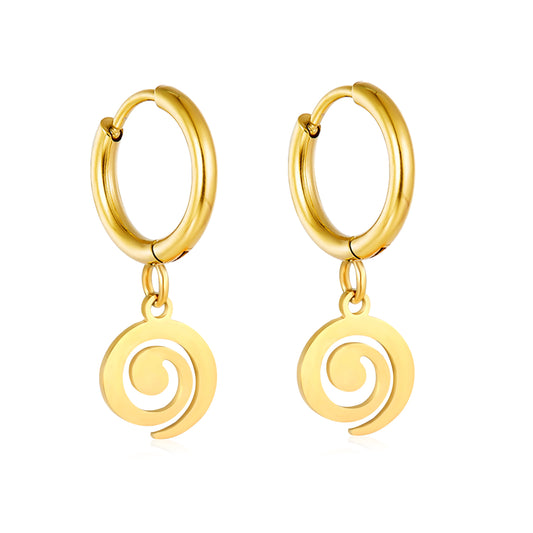 Wholesale 18K Gold Plated Hoop with Spiral Disc Earrings Retro Texture Minimalist