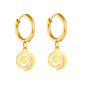 Wholesale 18K Gold Plated Hoop with Spiral Disc Earrings Retro Texture Minimalist