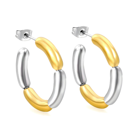 Wholesale Stainless Steel C-Shaped 4 Sections Sausage Earrings Thick Minimalist Daily