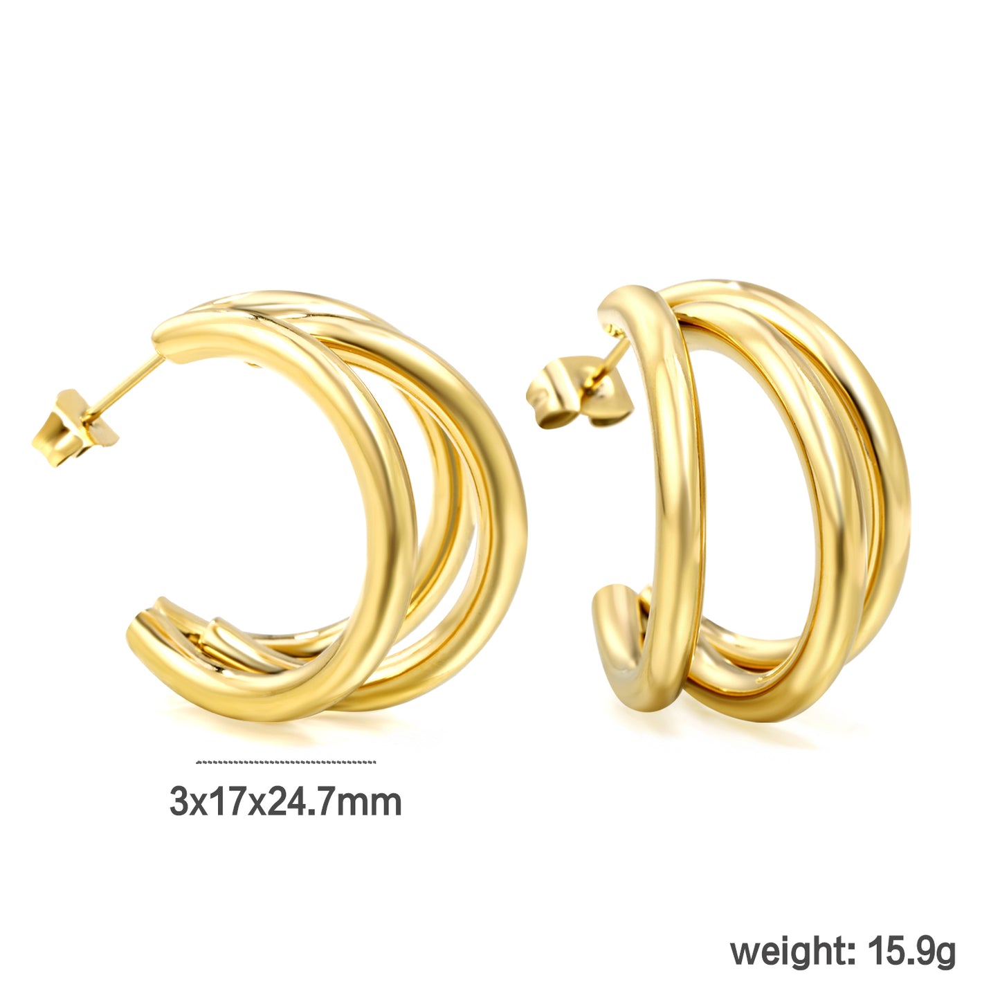 Wholesale Stainless Steel Triple C Shaped Earrings Modern