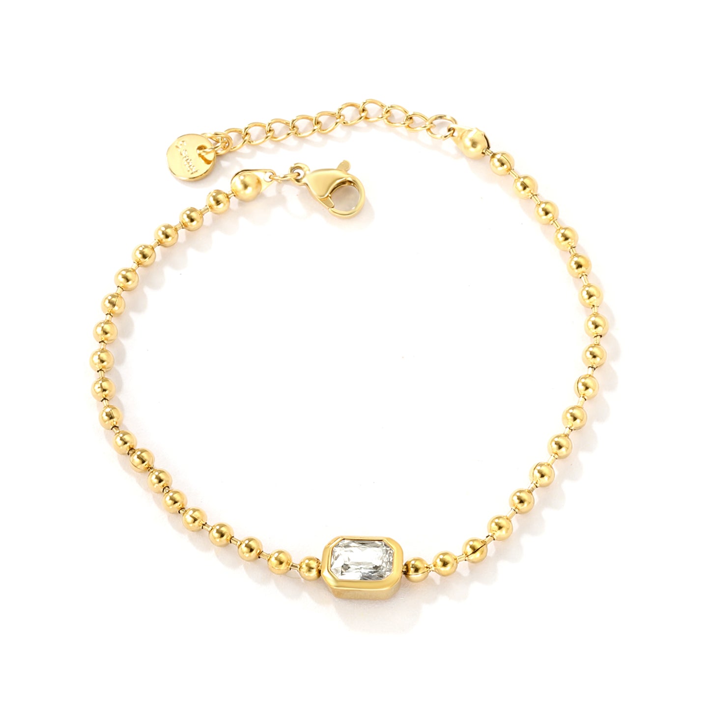 Wholesale 18K Gold-Plated Steel Ball Chain Bracelet with Gemstone Inlay