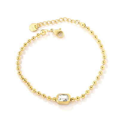 Wholesale 18K Gold-Plated Steel Ball Chain Bracelet with Gemstone Inlay
