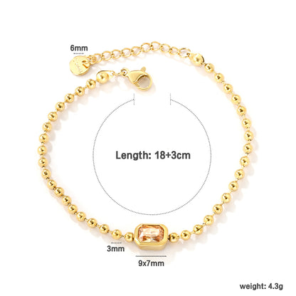 Wholesale 18K Gold-Plated Steel Ball Chain Bracelet with Gemstone Inlay