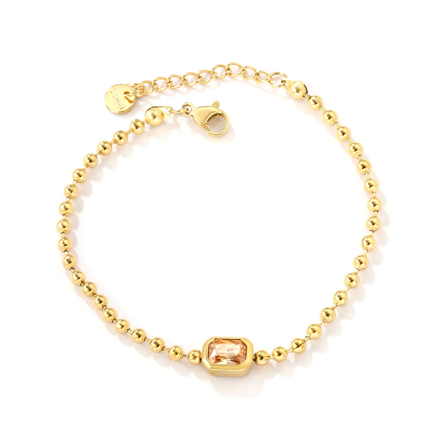 Wholesale 18K Gold-Plated Steel Ball Chain Bracelet with Gemstone Inlay