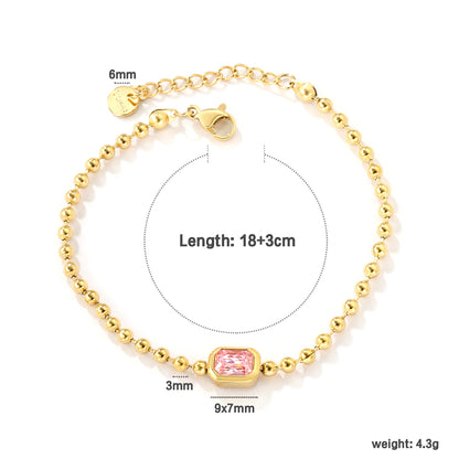 Wholesale 18K Gold-Plated Steel Ball Chain Bracelet with Gemstone Inlay