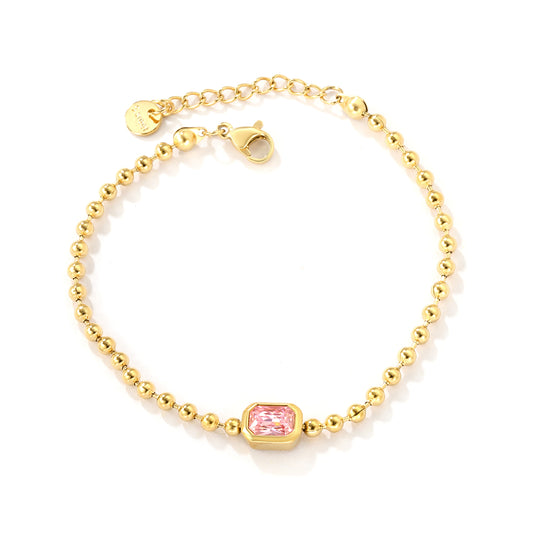 Wholesale 18K Gold-Plated Steel Ball Chain Bracelet with Gemstone Inlay