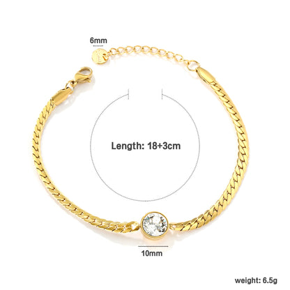 Wholesale 18K Gold Plated Flat Link Bracelet Solitaire Diamond Center Industrial Tank Chain Vintage Luxury