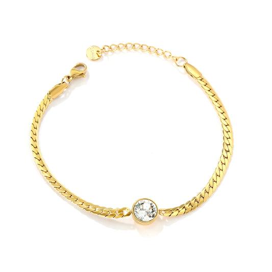 Wholesale 18K Gold Plated Flat Link Bracelet Solitaire Diamond Center Industrial Tank Chain Vintage Luxury