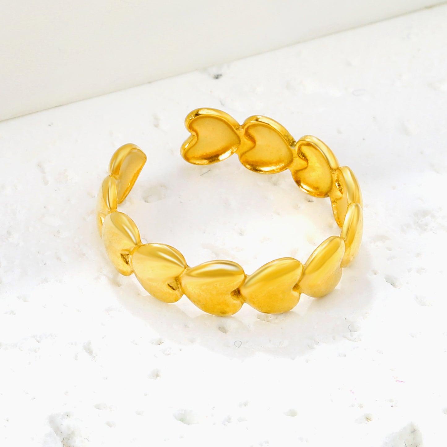 Wholesale Heart-shaped Layered Open 18K Gold Stainless Steel Ring