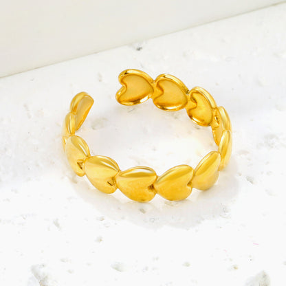 Wholesale Heart-shaped Layered Open 18K Gold Stainless Steel Ring