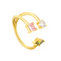 Wholesale Waterproof PVD Gold Irregular Three-Color Pave CZ Open Ring