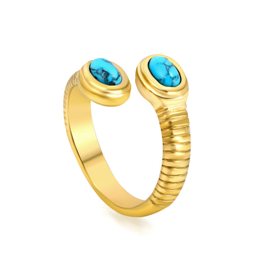 Wholesale 18K Gold Striped Band with Turquoise Elegant Anniversary Gift