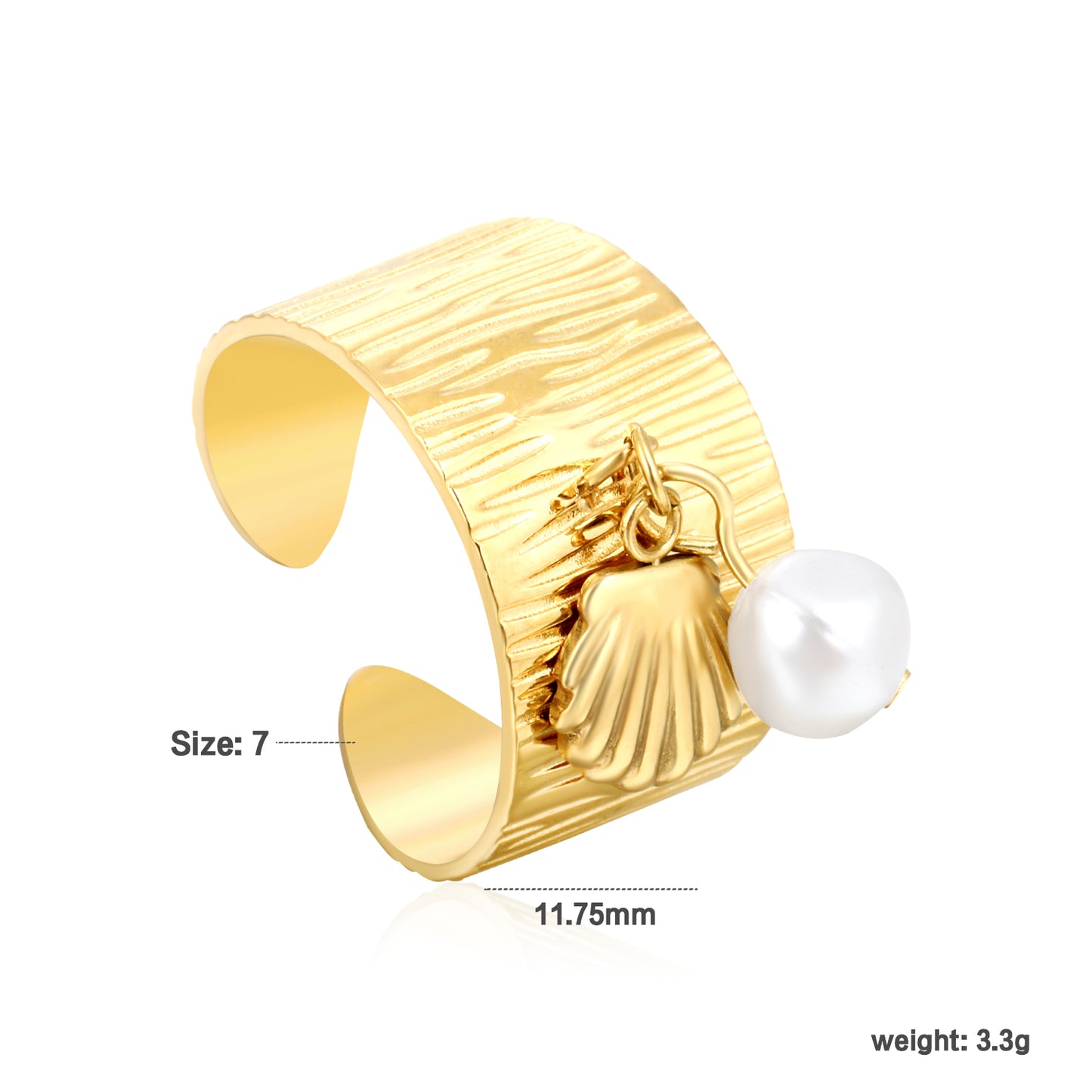 Wholesale Waterproof PVD Irregular Pearl Open Ring with Charm (Heart/Butterfly)