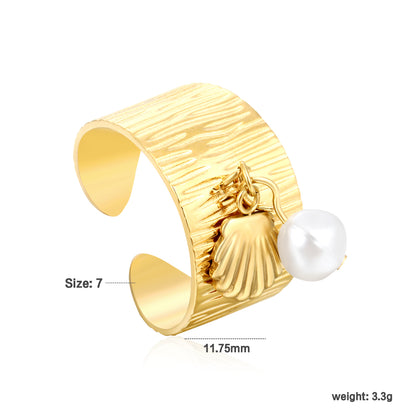 Wholesale Waterproof PVD Irregular Pearl Open Ring with Charm (Heart/Butterfly)