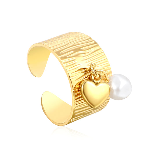 Wholesale Waterproof PVD Irregular Pearl Open Ring with Charm (Heart/Butterfly)