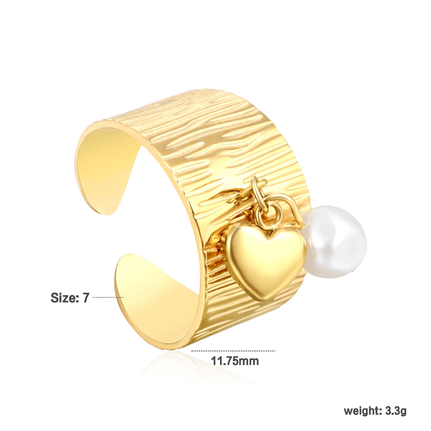 Wholesale Waterproof PVD Irregular Pearl Open Ring with Charm (Heart/Butterfly)