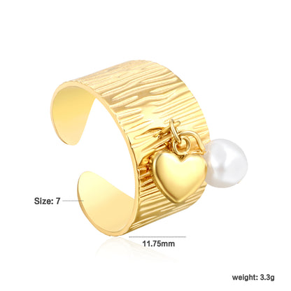 Wholesale Waterproof PVD Irregular Pearl Open Ring with Charm (Heart/Butterfly)