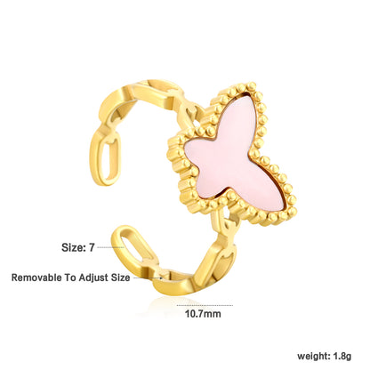 Wholesale Waterproof PVD Gold Butterfly Open Ring (Malachite/Shell/Acrylic)