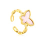 Wholesale Waterproof PVD Gold Butterfly Open Ring (Malachite/Shell/Acrylic)