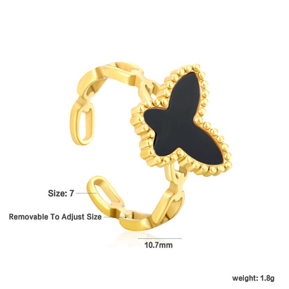 Wholesale Waterproof PVD Gold Butterfly Open Ring (Malachite/Shell/Acrylic)
