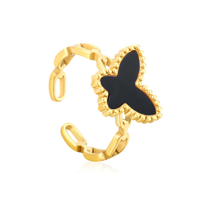 Wholesale Waterproof PVD Gold Butterfly Open Ring (Malachite/Shell/Acrylic)