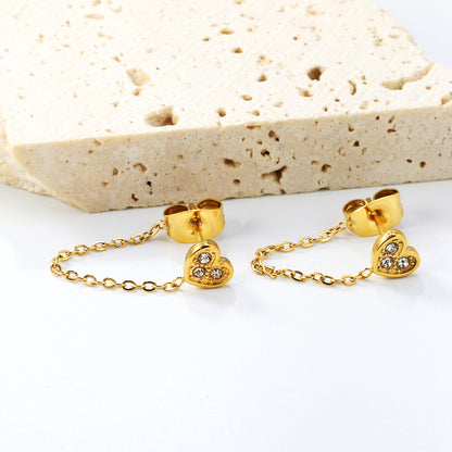 Golden heart with white zirconia + cross link stud earrings Jewelry Supplier