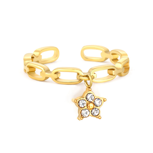 Wholesale Waterproof PVD Open Ring with Pave CZ Dangling Pendants (4 Styles)