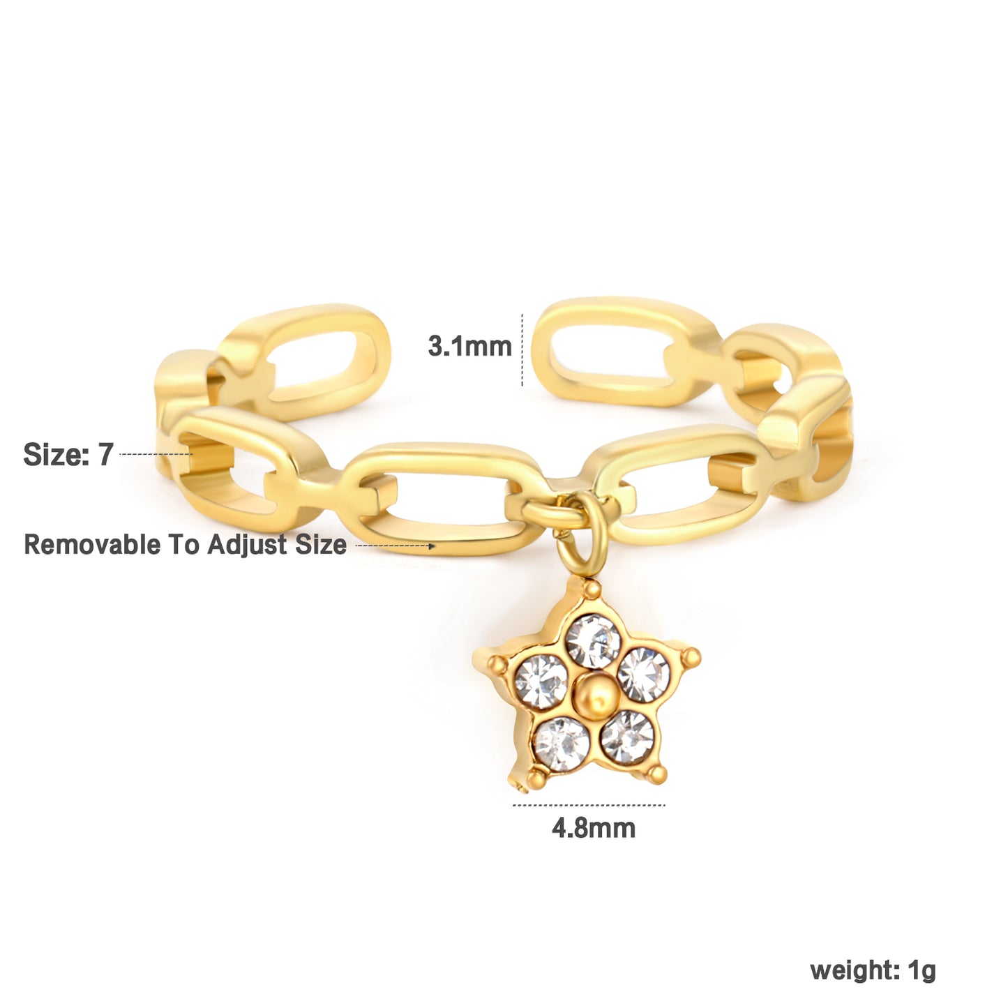 Wholesale Waterproof PVD Open Ring with Pave CZ Dangling Pendants (4 Styles)