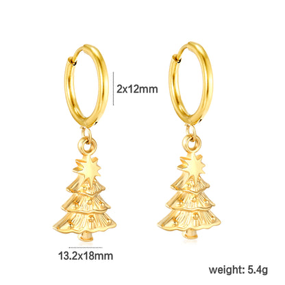 Bulk Waterproof PVD Gold Christmas Tree Charm Hoop Earrings