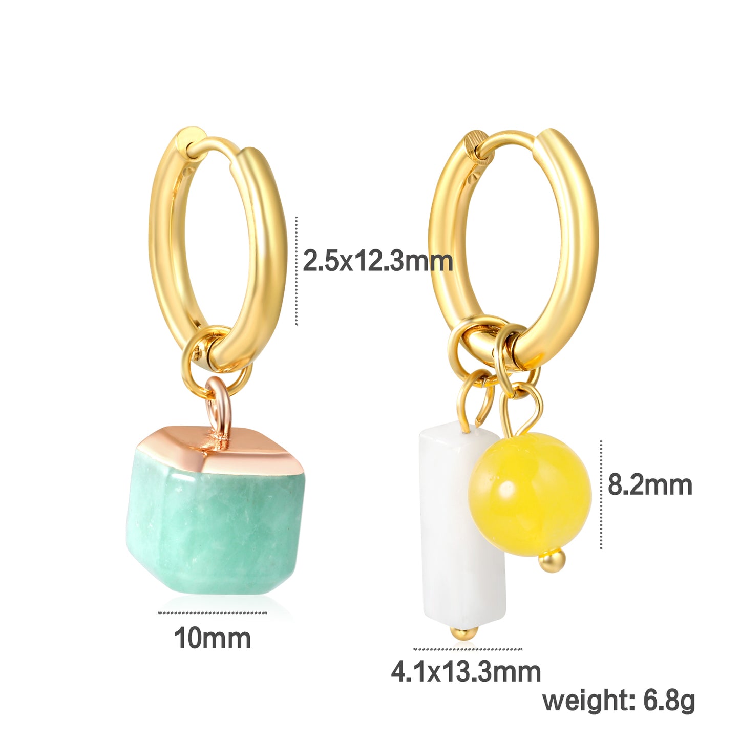 Bulk PVD Gold Asymmetric Natural Stone Charm Hoop Earrings