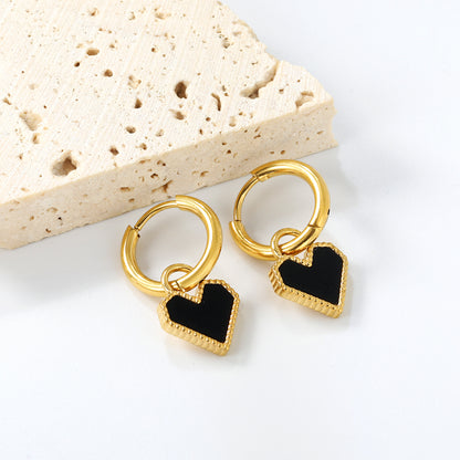 Jewelry Supplier of Golden Earring Clasps & Heart Inlaid White Shell & Black & Red Acrylic