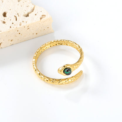 Wholesale Snake-Shaped Gemstone Open 18K Gold Stainless Steel Ring